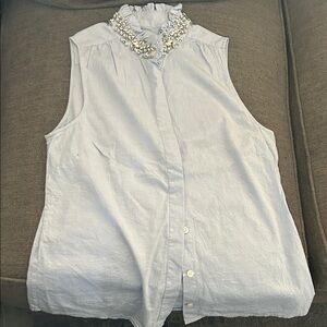 J. Crew Light Blue Sleeveless Blouse with Embellished Collar